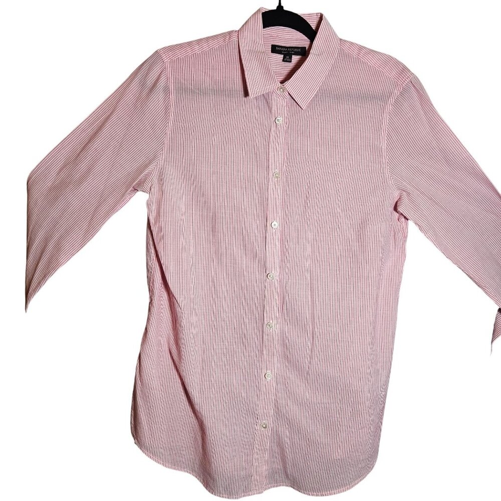 Banana Republic Womans Pink & White Striped Button-Up Shirt Medium
